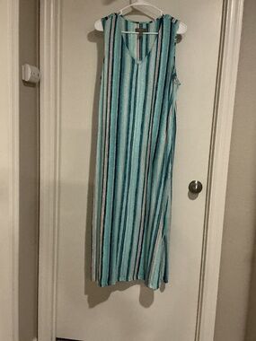 Denim & Co sleeveless maxi dress, size large, color blue and green